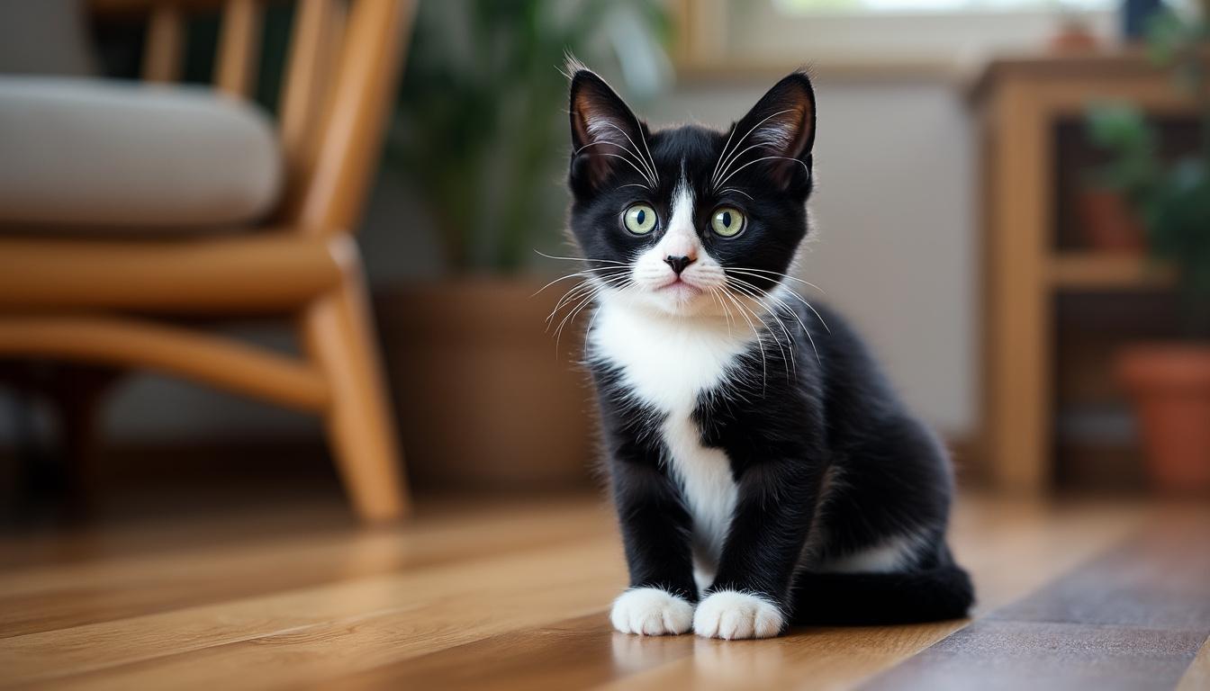 découvrez la douceur irrésistible d'un chaton noir et blanc, compagnon idéal pour apporter joie et tendresse à votre foyer.